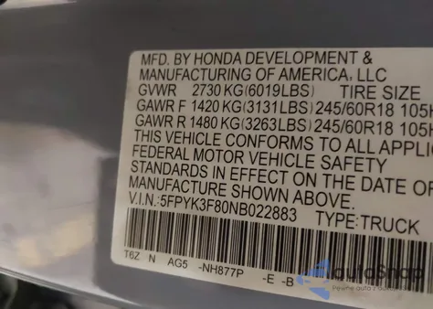 2022 Honda Ridgeline Black Edition from USA, damaged, VIN 5FPYK3F80NB022883